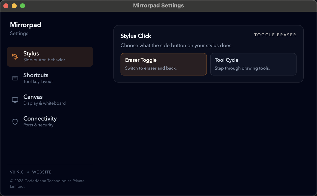 Mirrorpad settings window
